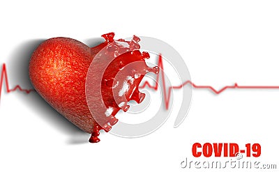 3D render â€“ Concept of cardiogram line of death and health - damaged heart by disease Stock Photo